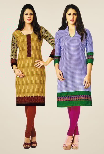 Salwar Studio Mustard & Blue Kurtis (Pack Of 2) Salwar Studio Mustard & Blue Kurtis (Pack Of 2)