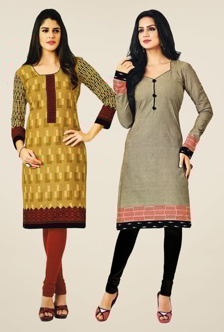 Salwar Studio Mustard & Grey Kurtis (Pack Of 2) Salwar Studio Mustard & Grey Kurtis (Pack Of 2)