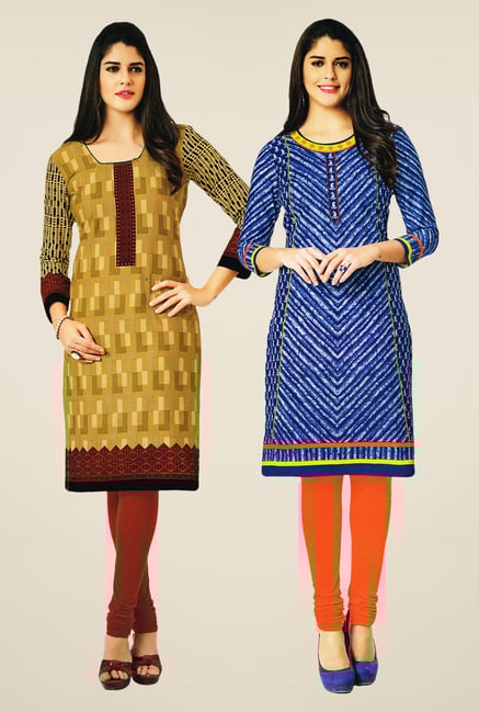 Salwar Studio Mustard & Blue Kurtis (Pack Of 2) Salwar Studio Mustard & Blue Kurtis (Pack Of 2)