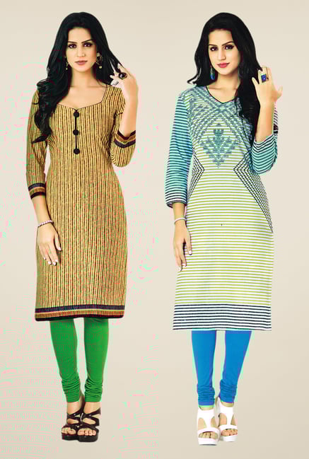 Salwar Studio Beige & Cream Kurtis (Pack Of 2) Salwar Studio Beige & Cream Kurtis (Pack Of 2)