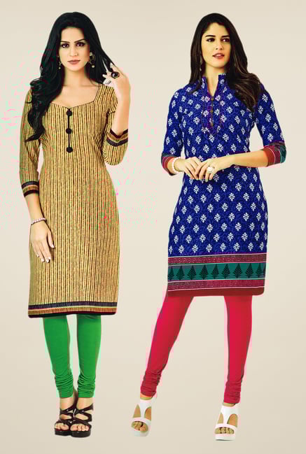 Salwar Studio Beige & Blue Kurtis (Pack Of 2) Salwar Studio Beige & Blue Kurtis (Pack Of 2)