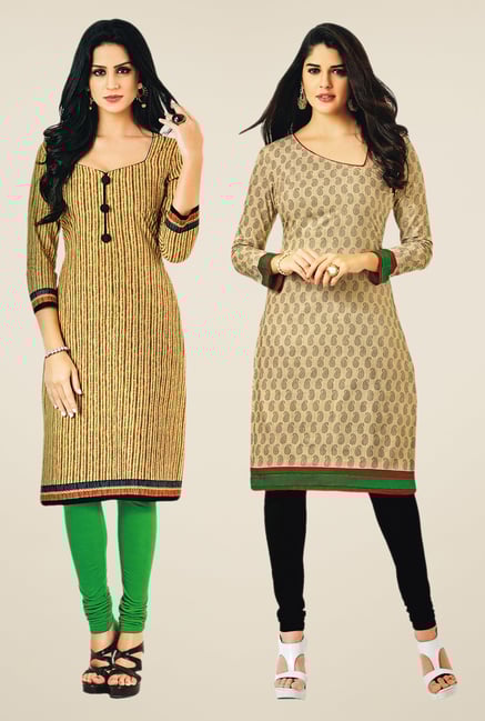 Salwar Studio Beige Kurtis (Pack Of 2) Salwar Studio Beige Kurtis (Pack Of 2)