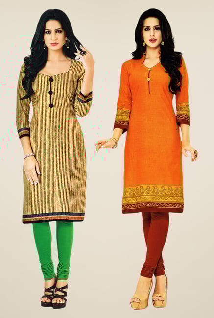 Salwar Studio Beige & Orange Kurtis (Pack Of 2) Salwar Studio Beige & Orange Kurtis (Pack Of 2)