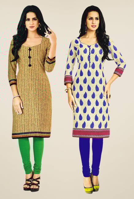 Salwar Studio Beige & Cream Kurtis (Pack Of 2) Salwar Studio Beige & Cream Kurtis (Pack Of 2)