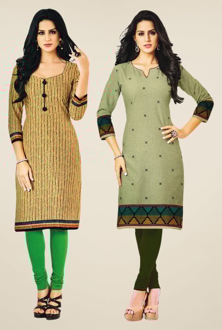 Salwar Studio Beige & Olive Kurtis (Pack Of 2) Salwar Studio Beige & Olive Kurtis (Pack Of 2)
