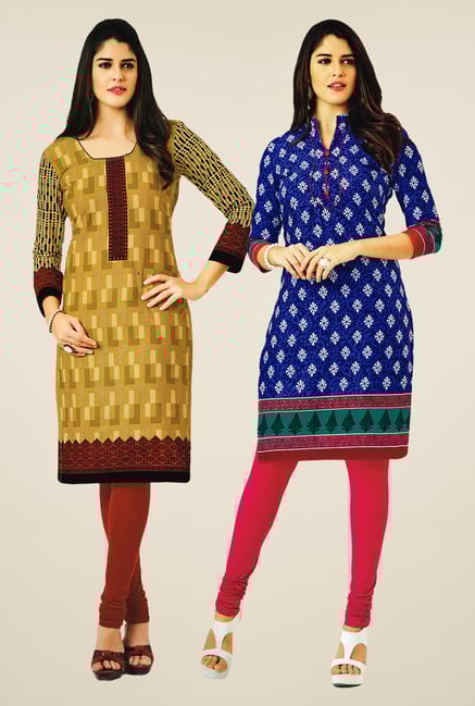 Salwar Studio Mustard & Blue Kurtis (Pack Of 2) Salwar Studio Mustard & Blue Kurtis (Pack Of 2)