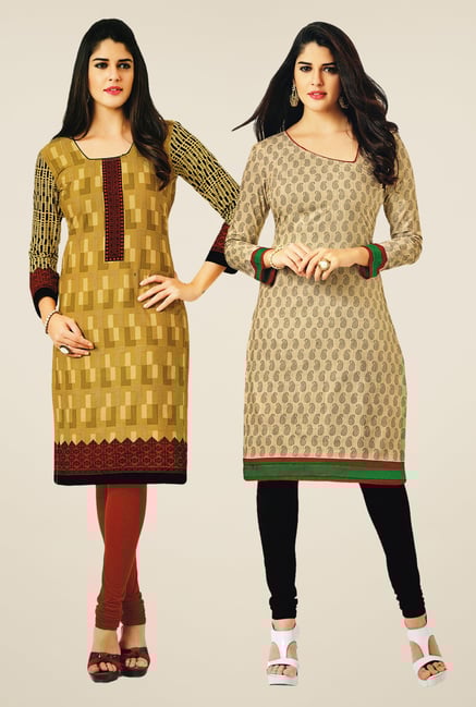 Salwar Studio Mustard & Beige Kurtis (Pack Of 2) Salwar Studio Mustard & Beige Kurtis (Pack Of 2)