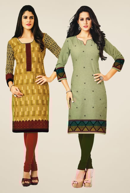 Salwar Studio Mustard & Olive Kurtis (Pack Of 2) Salwar Studio Mustard & Olive Kurtis (Pack Of 2)