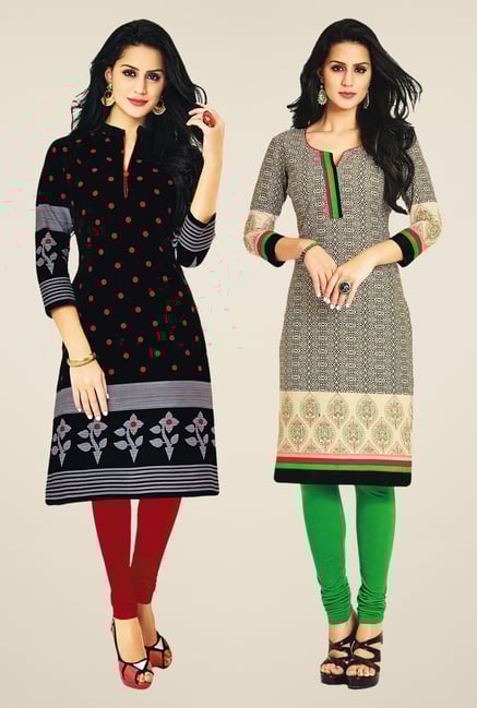 Salwar Studio Black & Beige Kurtis (Pack Of 2) Salwar Studio Black & Beige Kurtis (Pack Of 2)
