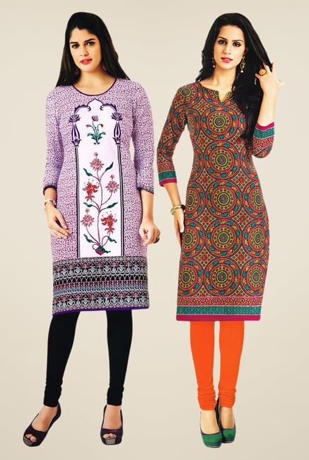 Salwar Studio Purple & Multicolor Kurtis (Pack Of 2) Salwar Studio Purple & Multicolor Kurtis (Pack Of 2)