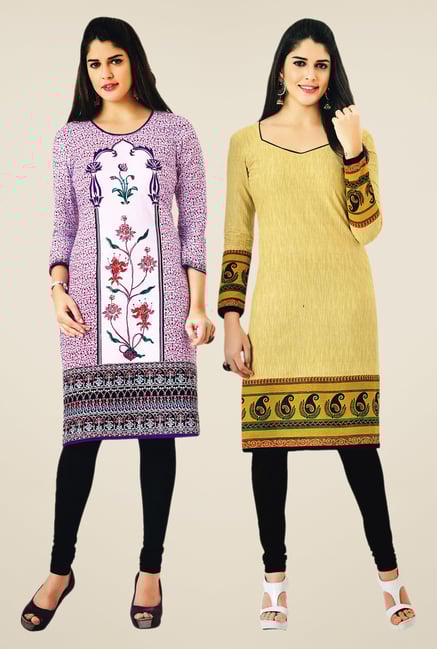 Salwar Studio Purple & Beige Kurtis (Pack Of 2) Salwar Studio Purple & Beige Kurtis (Pack Of 2)