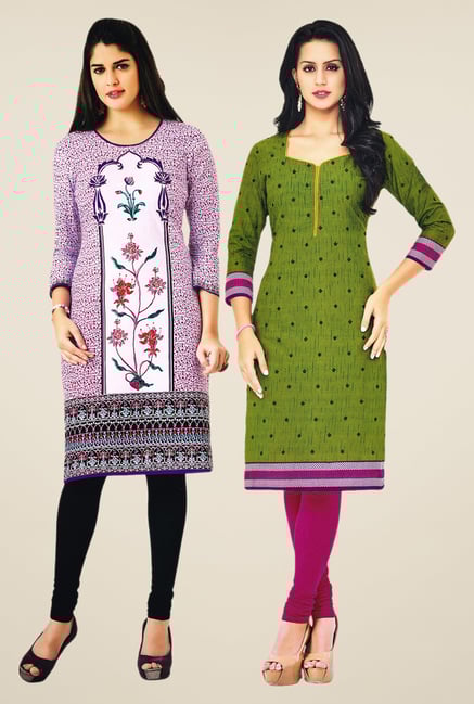 Salwar Studio Purple & Green Kurtis (Pack Of 2) Salwar Studio Purple & Green Kurtis (Pack Of 2)