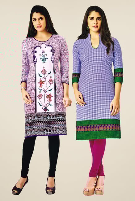 Salwar Studio Purple & Blue Kurtis (Pack Of 2) Salwar Studio Purple & Blue Kurtis (Pack Of 2)