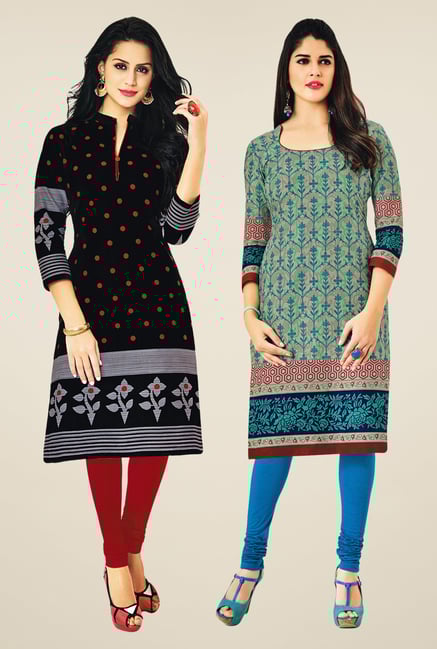 Salwar Studio Black & Beige Kurtis (Pack Of 2) Salwar Studio Black & Beige Kurtis (Pack Of 2)