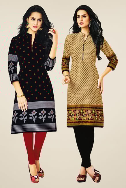 Salwar Studio Black & Beige Kurtis (Pack Of 2) Salwar Studio Black & Beige Kurtis (Pack Of 2)