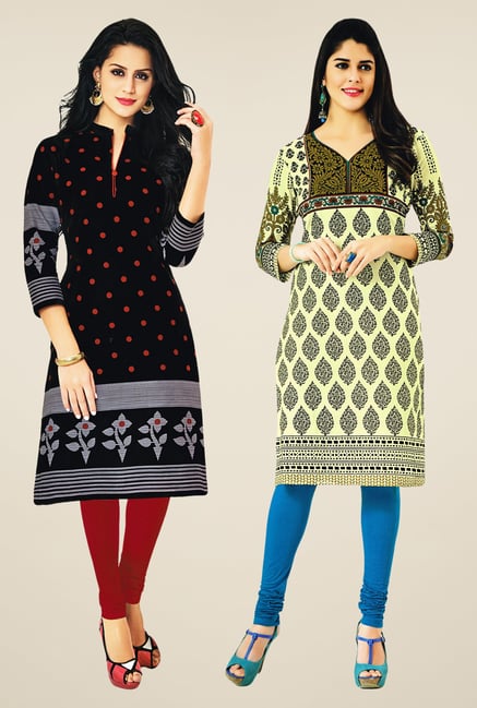Salwar Studio Black & Olive Kurtis (Pack Of 2) Salwar Studio Black & Olive Kurtis (Pack Of 2)