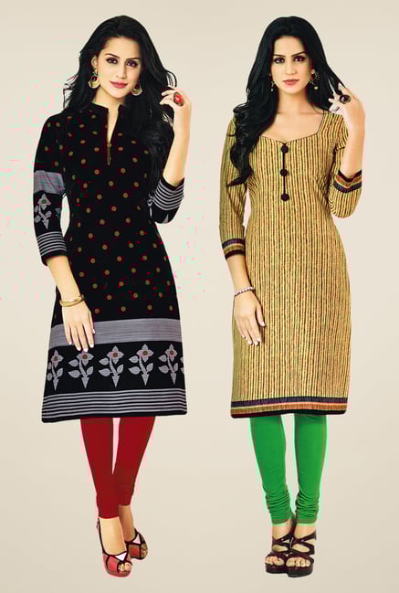 Salwar Studio Black & Beige Kurtis (Pack Of 2) Salwar Studio Black & Beige Kurtis (Pack Of 2)