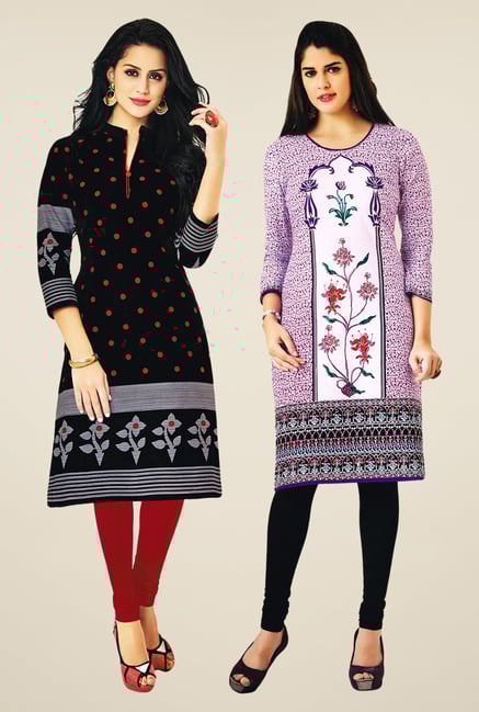 Salwar Studio Black & Purple Kurtis (Pack Of 2) Salwar Studio Black & Purple Kurtis (Pack Of 2)