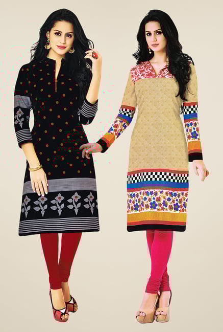 Salwar Studio Black & Beige Kurtis (Pack Of 2) Salwar Studio Black & Beige Kurtis (Pack Of 2)