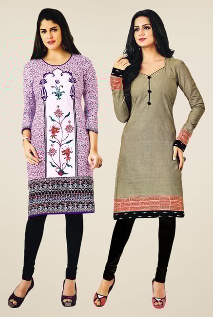 Salwar Studio Purple & Grey Kurtis (Pack Of 2) Salwar Studio Purple & Grey Kurtis (Pack Of 2)
