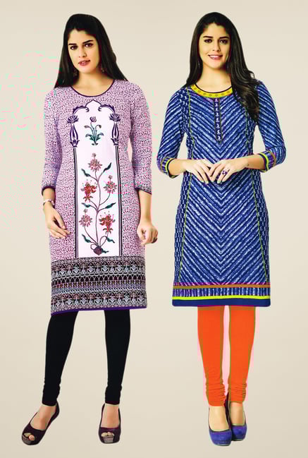 Salwar Studio Purple & Blue Kurtis (Pack Of 2) Salwar Studio Purple & Blue Kurtis (Pack Of 2)
