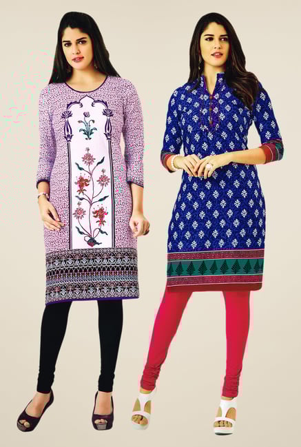 Salwar Studio Purple & Blue Kurtis (Pack Of 2) Salwar Studio Purple & Blue Kurtis (Pack Of 2)