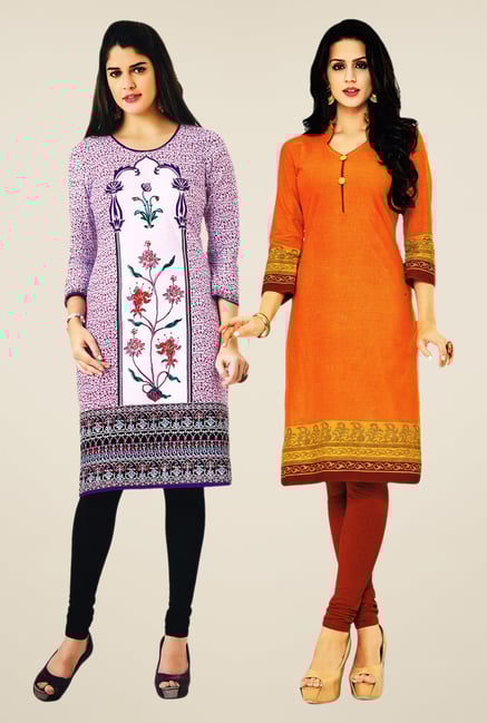 Salwar Studio Purple & Orange Kurtis (Pack Of 2) Salwar Studio Purple & Orange Kurtis (Pack Of 2)