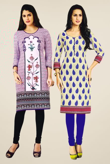 Salwar Studio Purple & Beige Kurtis (Pack Of 2) Salwar Studio Purple & Beige Kurtis (Pack Of 2)