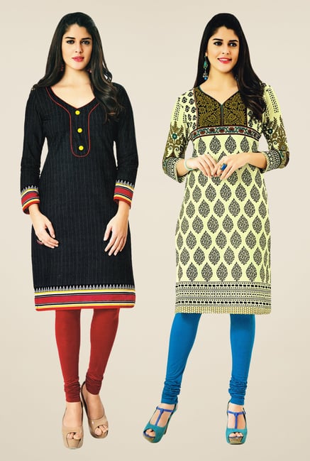 Salwar Studio Black & Cream Kurtis (Pack Of 2) Salwar Studio Black & Cream Kurtis (Pack Of 2)