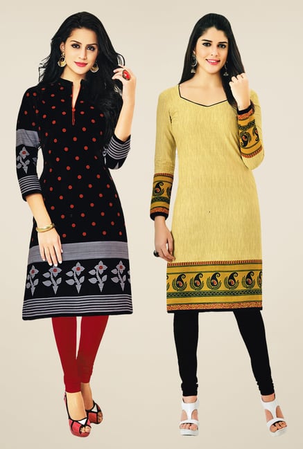 Salwar Studio Black & Beige Kurtis (Pack Of 2) Salwar Studio Black & Beige Kurtis (Pack Of 2)