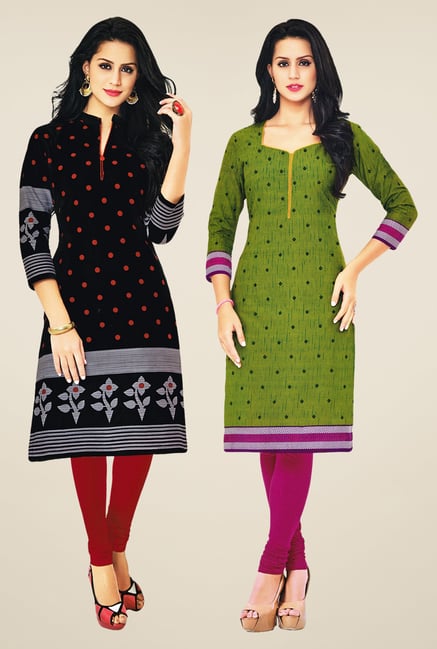 Salwar Studio Black & Green Kurtis (Pack Of 2) Salwar Studio Black & Green Kurtis (Pack Of 2)