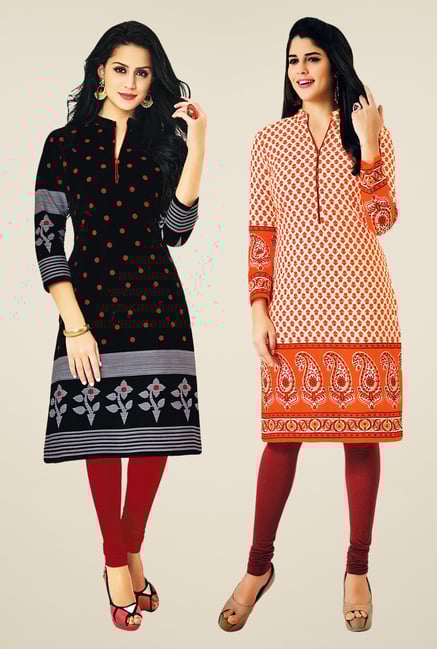 Salwar Studio Black & Orange Kurtis (Pack Of 2) Salwar Studio Black & Orange Kurtis (Pack Of 2)