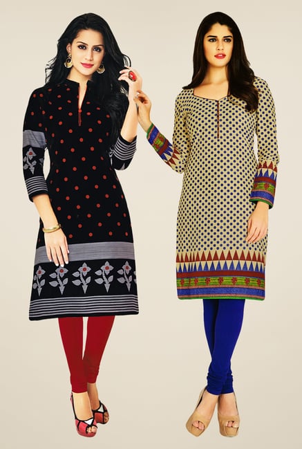 Salwar Studio Black & Beige Kurtis (Pack Of 2) Salwar Studio Black & Beige Kurtis (Pack Of 2)