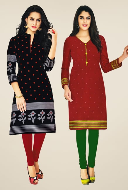 Salwar Studio Black & Maroon Kurtis (Pack Of 2) Salwar Studio Black & Maroon Kurtis (Pack Of 2)