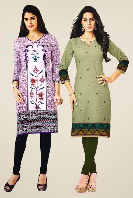 Salwar Studio Purple & Olive Kurtis (Pack Of 2) Salwar Studio Purple & Olive Kurtis (Pack Of 2)