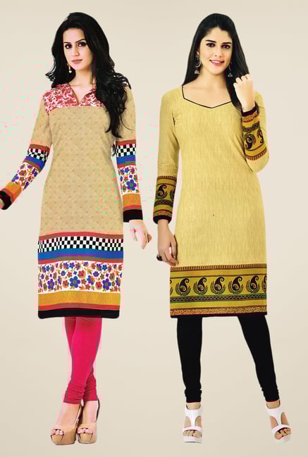 Salwar Studio Beige Kurtis (Pack Of 2) Salwar Studio Beige Kurtis (Pack Of 2)