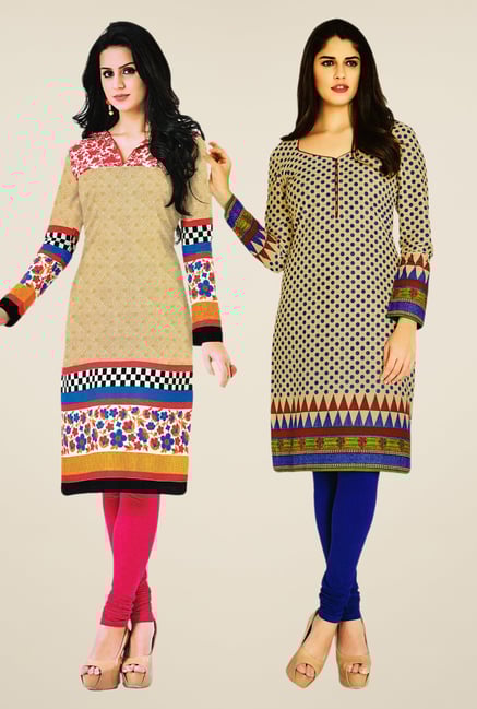 Salwar Studio Beige Kurtis (Pack Of 2) Salwar Studio Beige Kurtis (Pack Of 2)