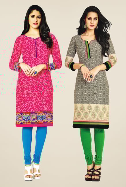 Salwar Studio Pink & Beige Kurtis (Pack Of 2) Salwar Studio Pink & Beige Kurtis (Pack Of 2)