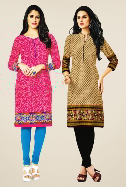 Salwar Studio Pink & Beige Kurtis (Pack Of 2) Salwar Studio Pink & Beige Kurtis (Pack Of 2)