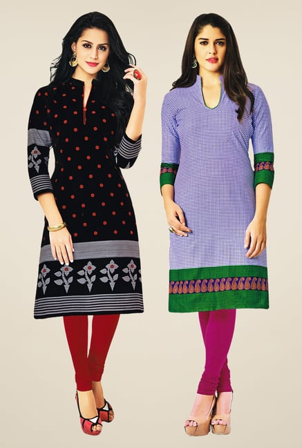 Salwar Studio Black & Blue Kurtis (Pack Of 2) Salwar Studio Black & Blue Kurtis (Pack Of 2)