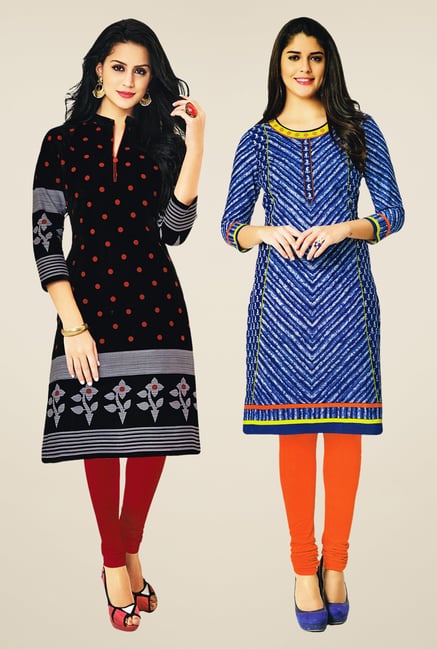 Salwar Studio Black & Blue Kurtis (Pack Of 2) Salwar Studio Black & Blue Kurtis (Pack Of 2)