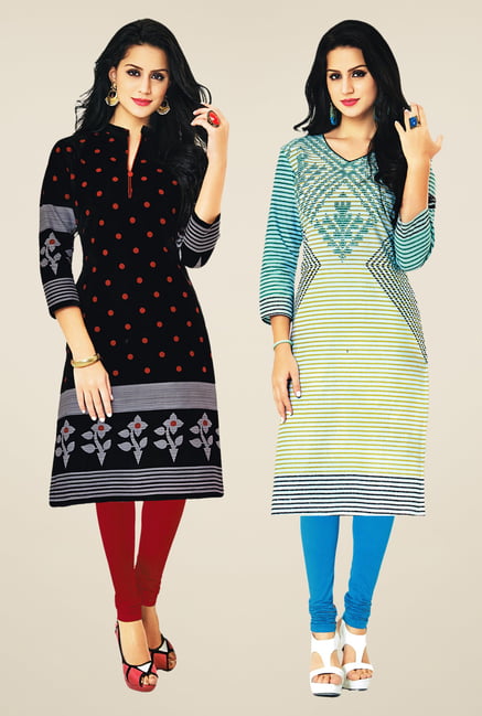 Salwar Studio Black & Cream Kurtis (Pack Of 2) Salwar Studio Black & Cream Kurtis (Pack Of 2)
