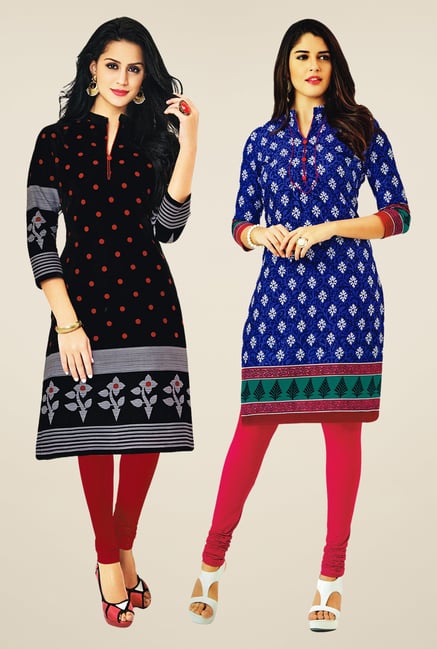 Salwar Studio Black & Blue Kurtis (Pack Of 2) Salwar Studio Black & Blue Kurtis (Pack Of 2)