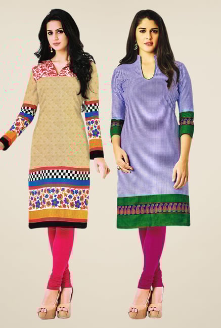 Salwar Studio Beige & Blue Kurtis (Pack Of 2) Salwar Studio Beige & Blue Kurtis (Pack Of 2)