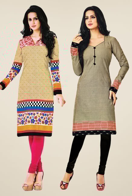 Salwar Studio Beige & Grey Kurtis (Pack Of 2) Salwar Studio Beige & Grey Kurtis (Pack Of 2)