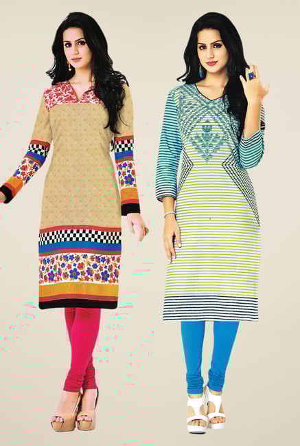 Salwar Studio Beige & Cream Kurtis (Pack Of 2) Salwar Studio Beige & Cream Kurtis (Pack Of 2)
