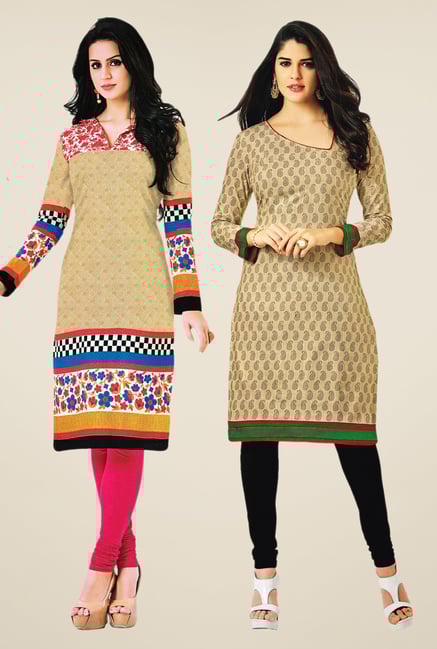 Salwar Studio Beige Kurtis (Pack Of 2) Salwar Studio Beige Kurtis (Pack Of 2)