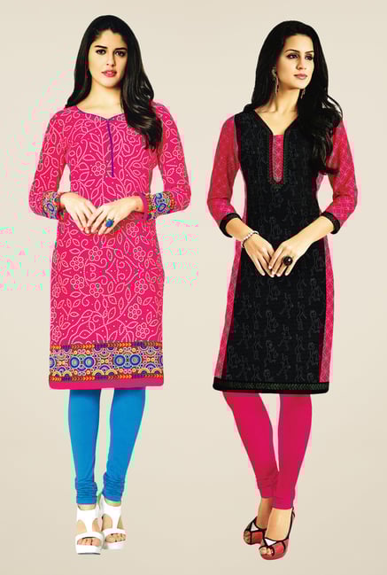 Salwar Studio Pink & Black Kurtis (Pack Of 2) Salwar Studio Pink & Black Kurtis (Pack Of 2)