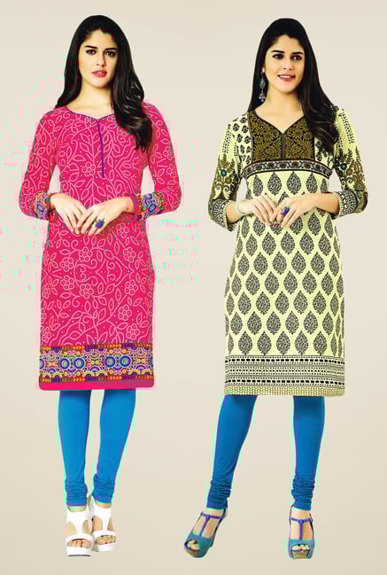 Salwar Studio Pink & Cream Kurtis (Pack Of 2) Salwar Studio Pink & Cream Kurtis (Pack Of 2)