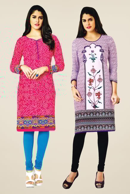 Salwar Studio Pink & Purple Kurtis (Pack Of 2) Salwar Studio Pink & Purple Kurtis (Pack Of 2)